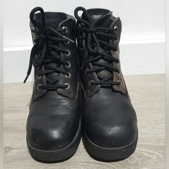 Harley-Davidson Woman's Black Leather Platform Heeled Boots Size 6.5 - Picture 2 of 11